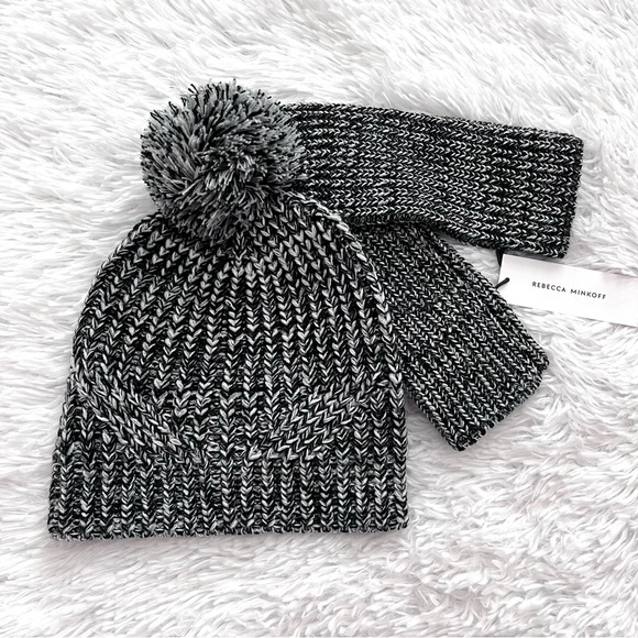 Rebecca Minkoff | New With Tags✨ Black & Grey Marled Knit Beanie & Armwarmer Set - Picture 7 of 7